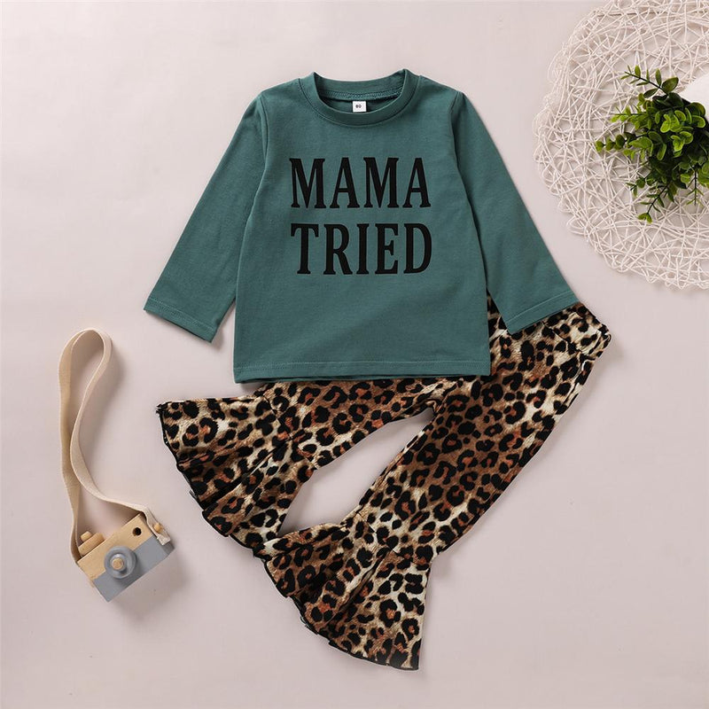 Girls Long Sleeve Letter Printed Top & Leopard Bell Trousers Girls Wholesale - PrettyKid