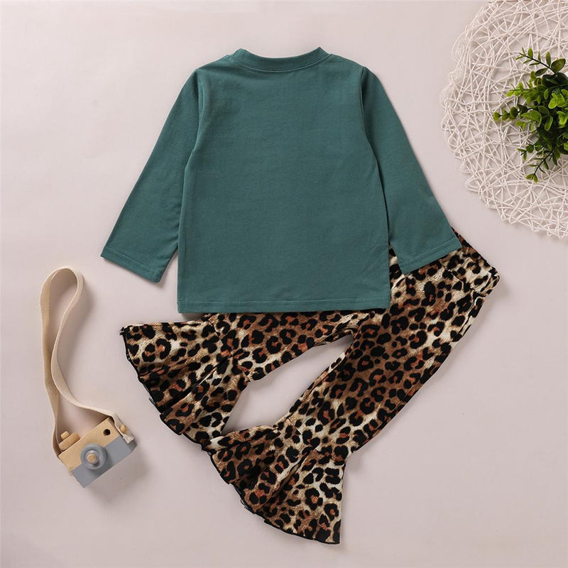 Girls Long Sleeve Letter Printed Top & Leopard Bell Trousers Girls Wholesale - PrettyKid