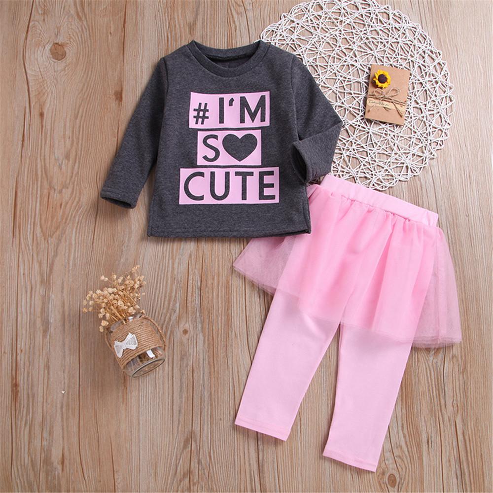 Girls Long Sleeve Letter Printed Tops & Tulle Culottes - PrettyKid