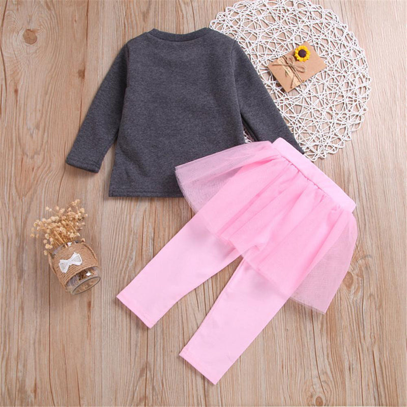 Girls Long Sleeve Letter Printed Tops & Tulle Culottes - PrettyKid