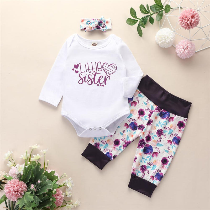 Baby Girls Long Sleeve Letter Romper & Floral Pants Baby Wholesale - PrettyKid