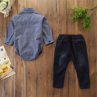 Baby Boys Long Sleeve Little Gentleman Shirt & Jeans Wholesale - PrettyKid