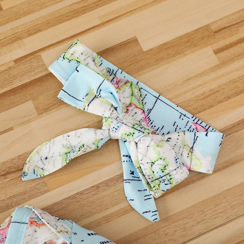 Baby Long Sleeve Map Pattern Romper & Hat & Headband Wholesale Clothing Baby - PrettyKid