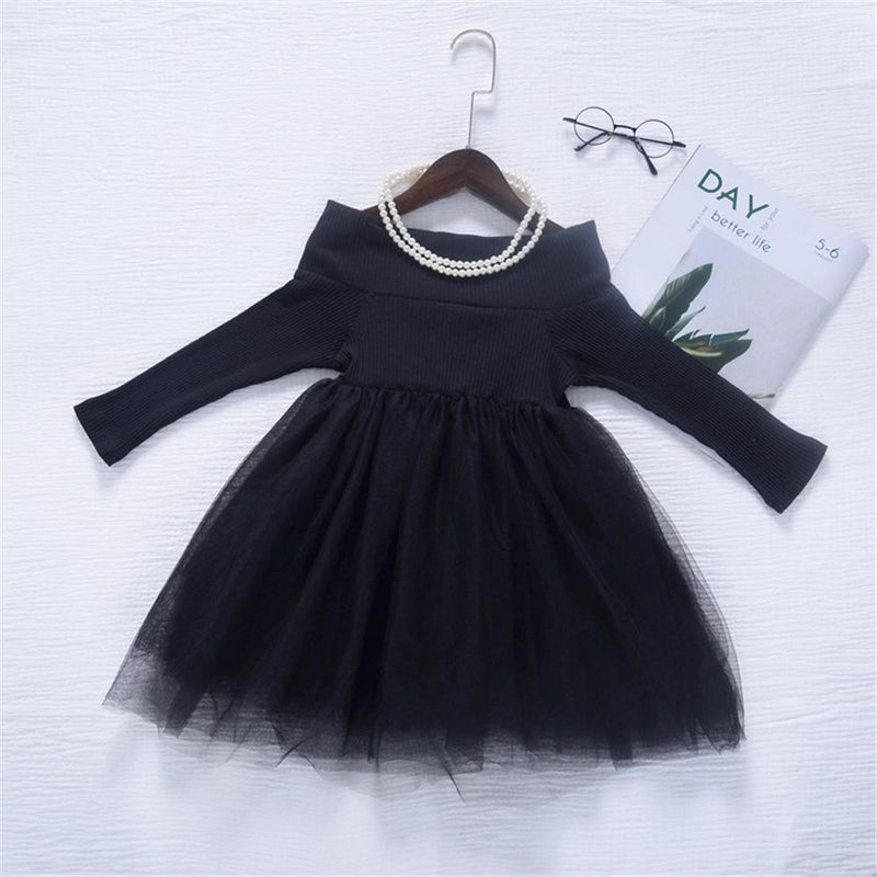 Girls Long Sleeve Mesh Solid Princess Dress Wholesale Childrens Clothing - PrettyKid