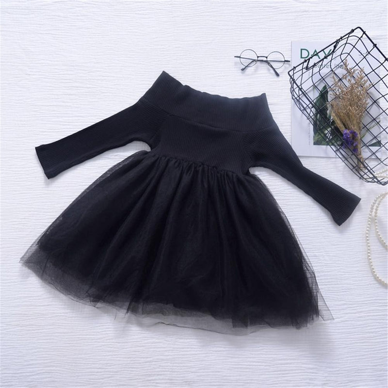 Girls Long Sleeve Mesh Solid Princess Dress Wholesale Childrens Clothing - PrettyKid