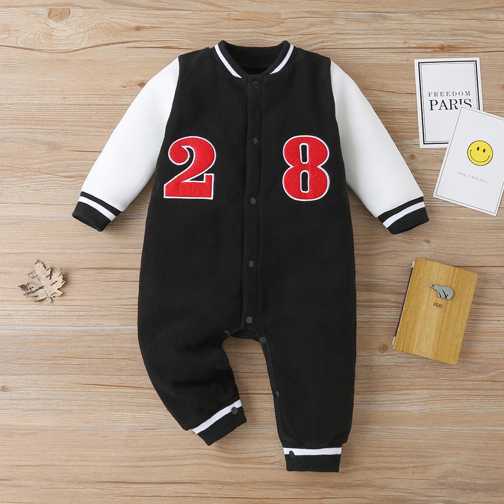 Baby Long Sleeve Number Button Romper Baby Wholesale Clothing - PrettyKid