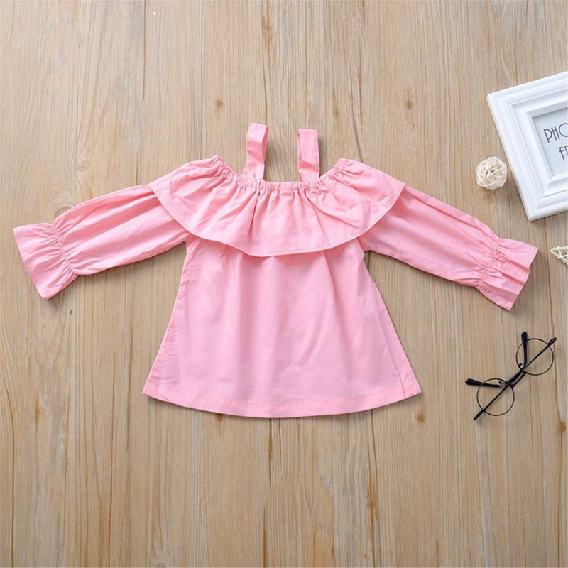 Baby Girls Long Sleeve Off Shoulder Solid Top Wholesale Baby Clothes Bulk - PrettyKid