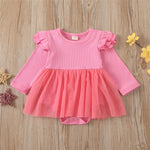 Baby Girls Long Sleeve Onesie Ruffled Mesh Romper Baby Boutique Clothing Wholesale - PrettyKid