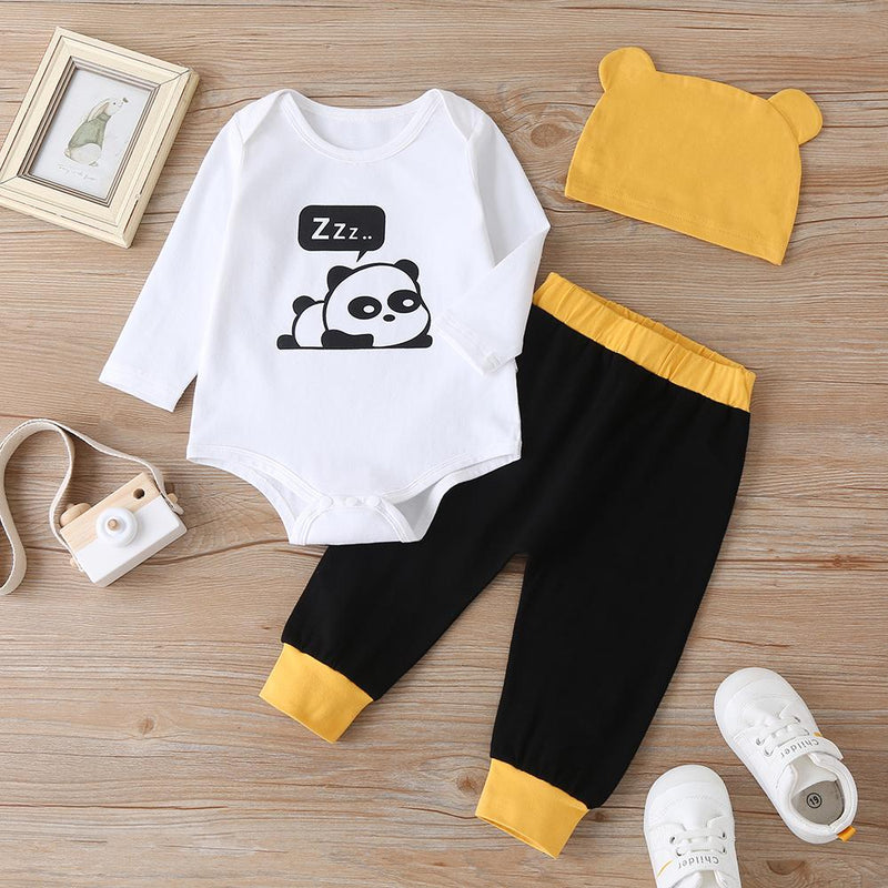 Baby Unisex Long Sleeve Panda Printed Romper & Pants & Headband Baby clothing Wholesale Bulk - PrettyKid