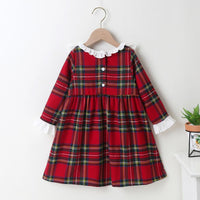 Girls Long Sleeve Plaid A-line Dress Girls Wholesale Dresses - PrettyKid