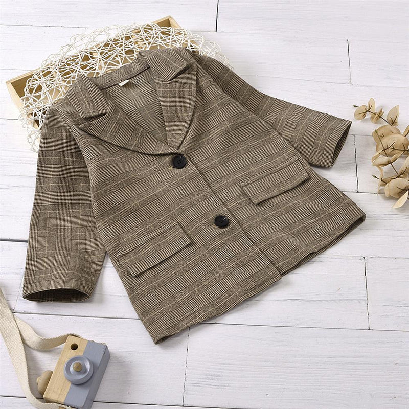 Unisex Long Sleeve Plaid Button Coat Cheap Childrens Clothes Wholesale - PrettyKid