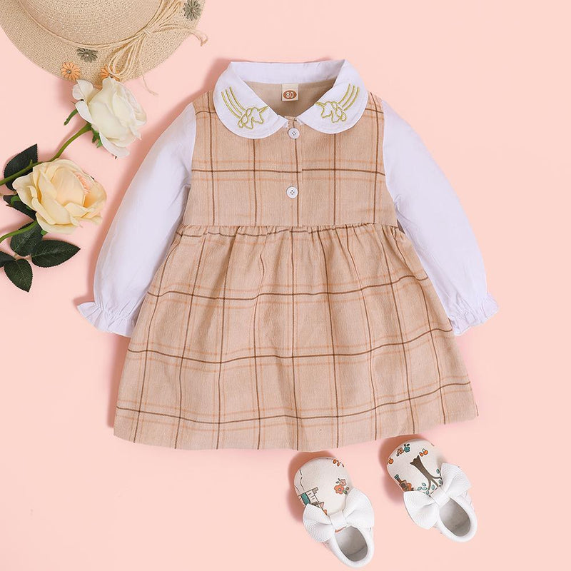 Baby Girls Long Sleeve Plaid Doll Collar Dress Buying Baby Clothes In Bulk - PrettyKid