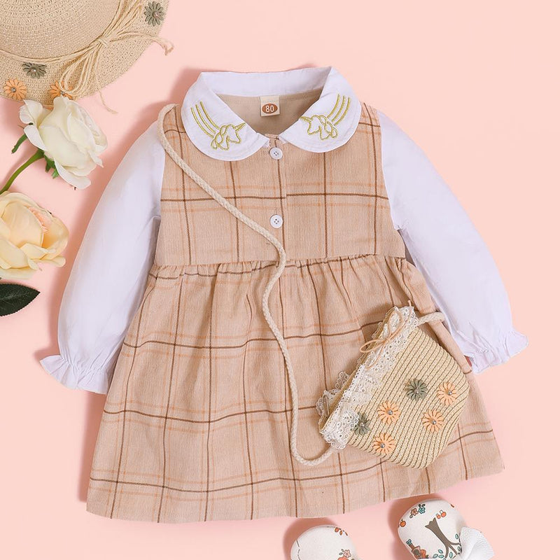 Baby Girls Long Sleeve Plaid Doll Collar Dress Buying Baby Clothes In Bulk - PrettyKid