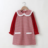 Girls Long Sleeve Plaid Doll Collar Pocket Dress Baby Girl clothing Wholesale - PrettyKid