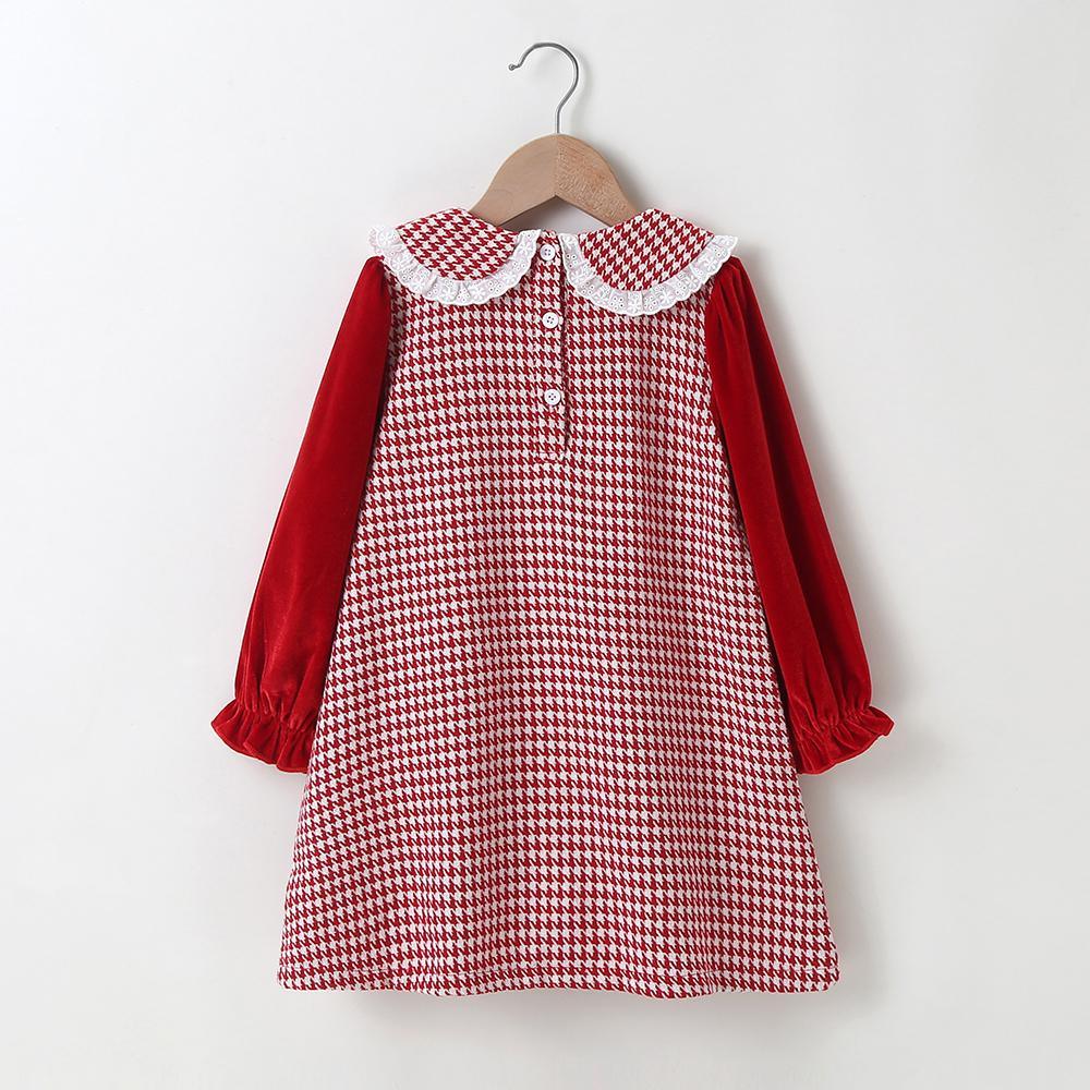 Girls Long Sleeve Plaid Doll Collar Pocket Dress Baby Girl clothing Wholesale - PrettyKid