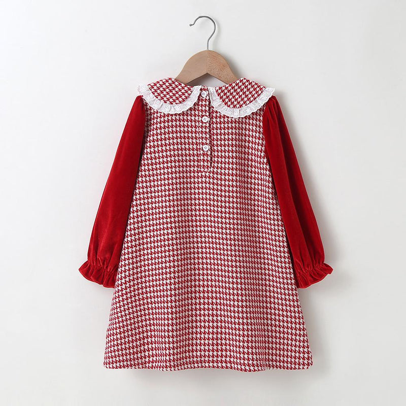 Girls Long Sleeve Plaid Doll Collar Pocket Dress Baby Girl clothing Wholesale - PrettyKid