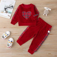 Baby Girls Long Sleeve Plaid Heart Top & Pants Baby Clothes Vendors - PrettyKid