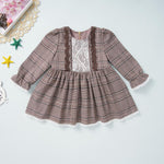 Girls Long Sleeve Plaid Lace Dress Little Girl Party Dresses Wholesale - PrettyKid