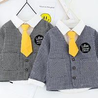 Boys Long Sleeve Plaid Letter Printed Shirt & Coat & Pants - PrettyKid
