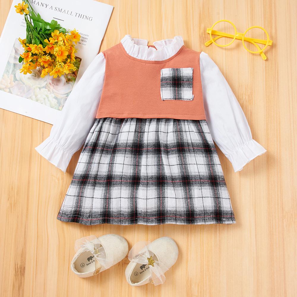 Baby Girls Long Sleeve Plaid Splicing Dress Spanish Baby Clothes Wholesale - PrettyKid