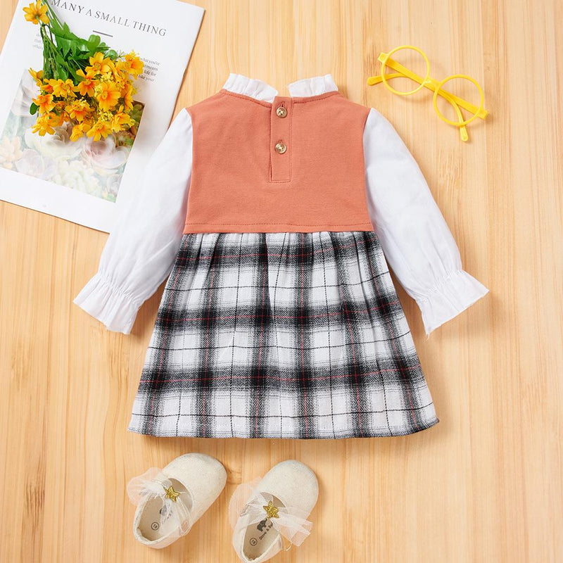 Baby Girls Long Sleeve Plaid Splicing Dress Spanish Baby Clothes Wholesale - PrettyKid
