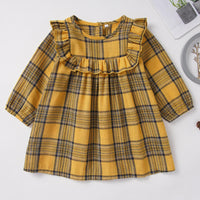 Baby Girls Long Sleeve Plaid Yellow Dress Wholesale Baby Clothes - PrettyKid