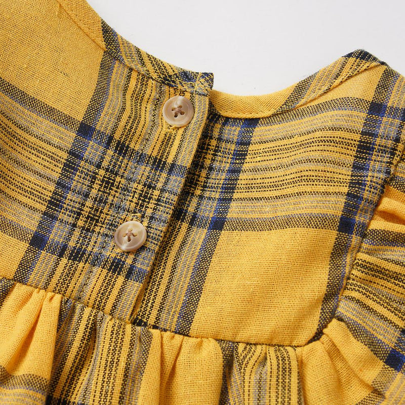 Baby Girls Long Sleeve Plaid Yellow Dress Wholesale Baby Clothes - PrettyKid