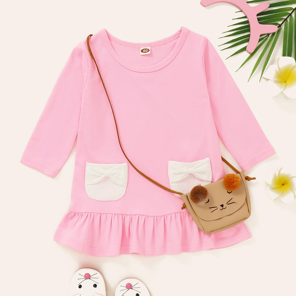 Baby Girls Long Sleeve Pocket Decor Casual Dress Buy Baby Clothes In Bulk - PrettyKid