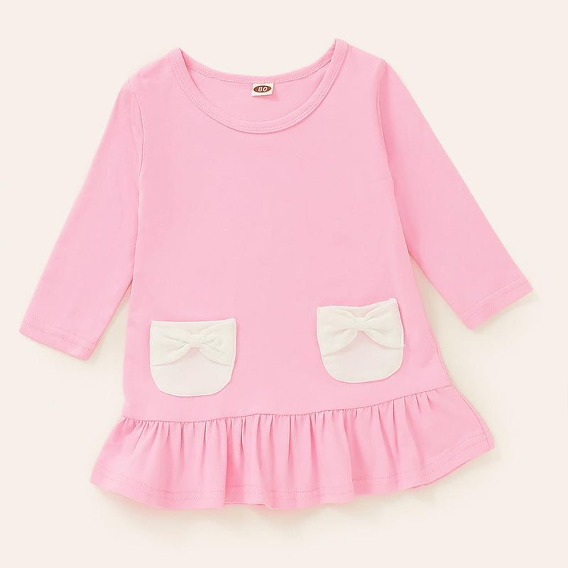 Baby Girls Long Sleeve Pocket Decor Casual Dress Buy Baby Clothes In Bulk - PrettyKid