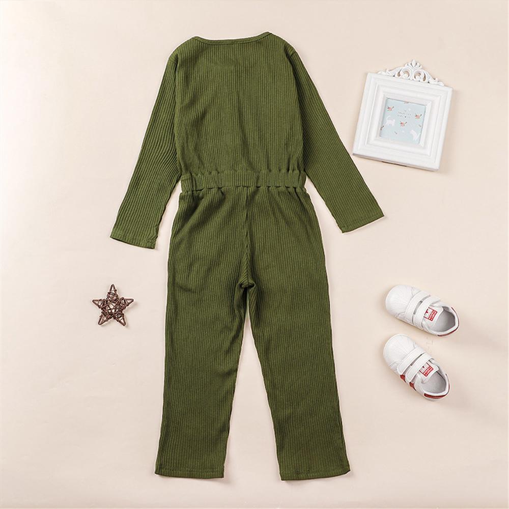 Girls Long Sleeve Pocket Solid Color Jumpsuit Wholesale Girl Clothing - PrettyKid