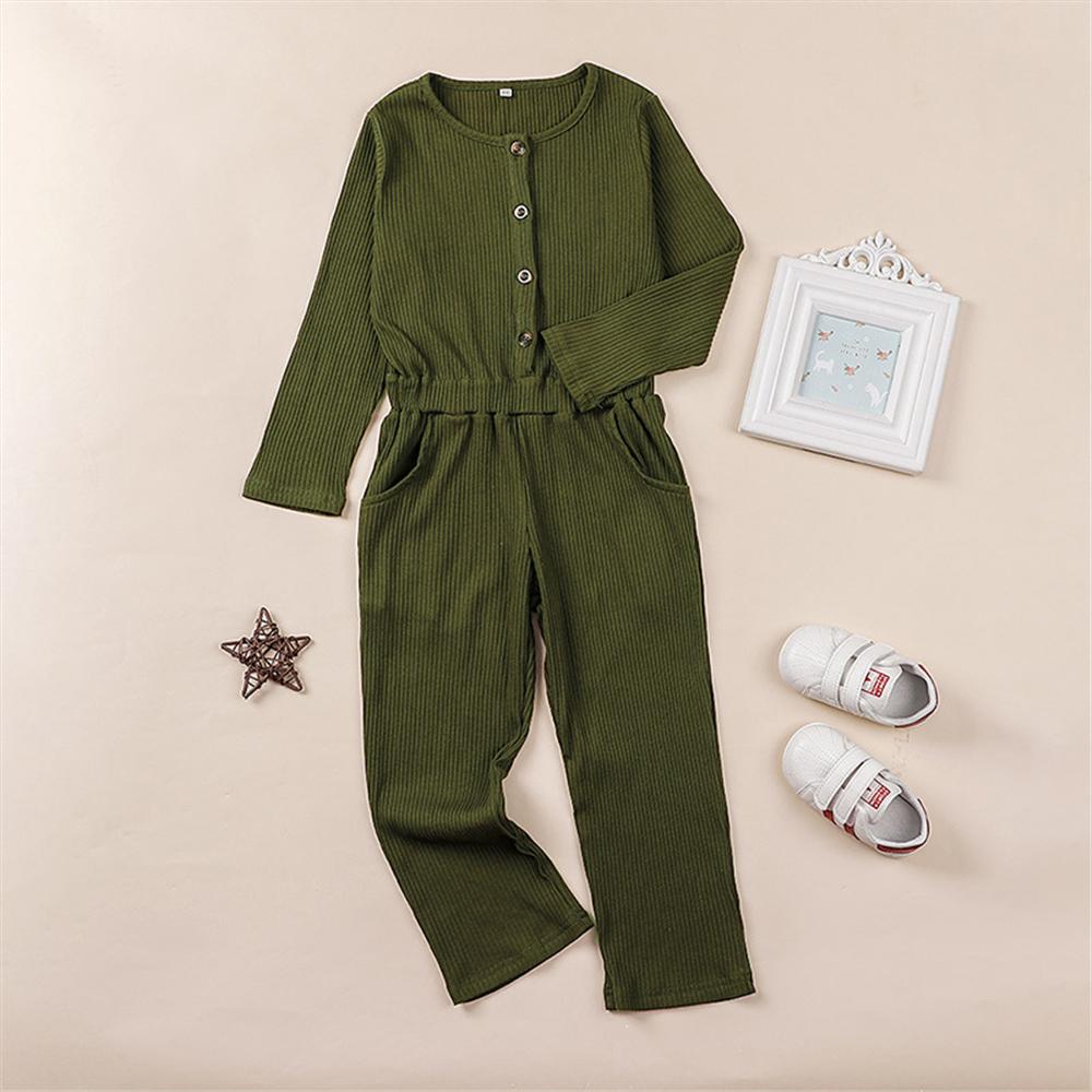 Girls Long Sleeve Pocket Solid Color Jumpsuit Wholesale Girl Clothing - PrettyKid
