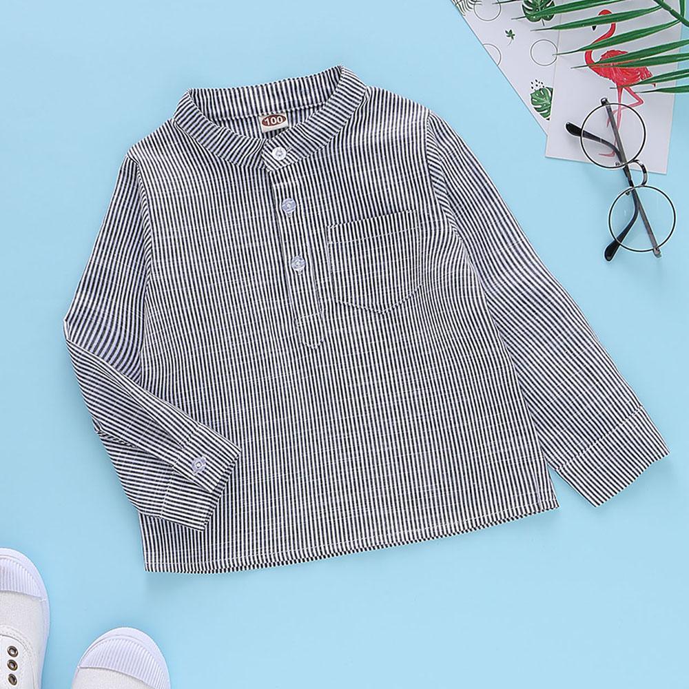 Boys Long Sleeve Pocket Striped Cotton Button Shirt Boy Wholesale Clothing - PrettyKid