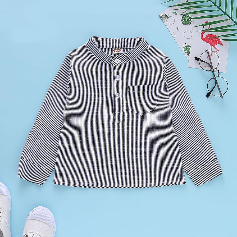 Boys Long Sleeve Pocket Striped Cotton Button Shirt Boy Wholesale Clothing - PrettyKid