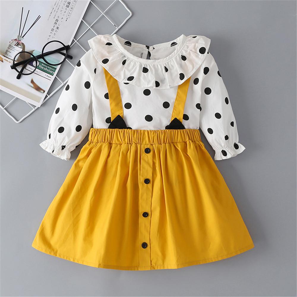 Baby Girls Long Sleeve Polka Dot Romper & Skirt - PrettyKid