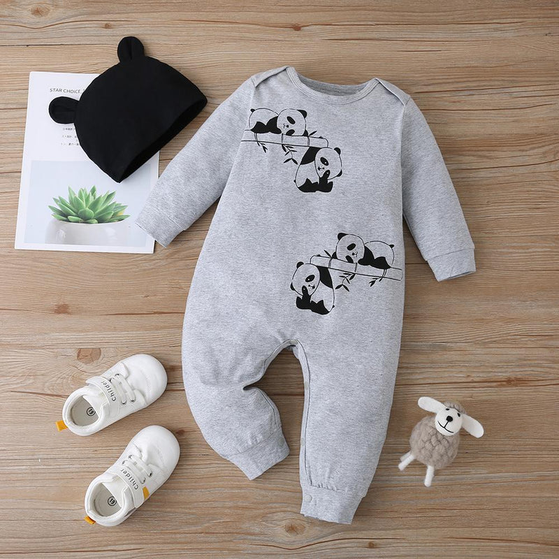 Baby Unisex Long Sleeve Printed Panda Rompers Wholesale Designer Baby Clothes - PrettyKid