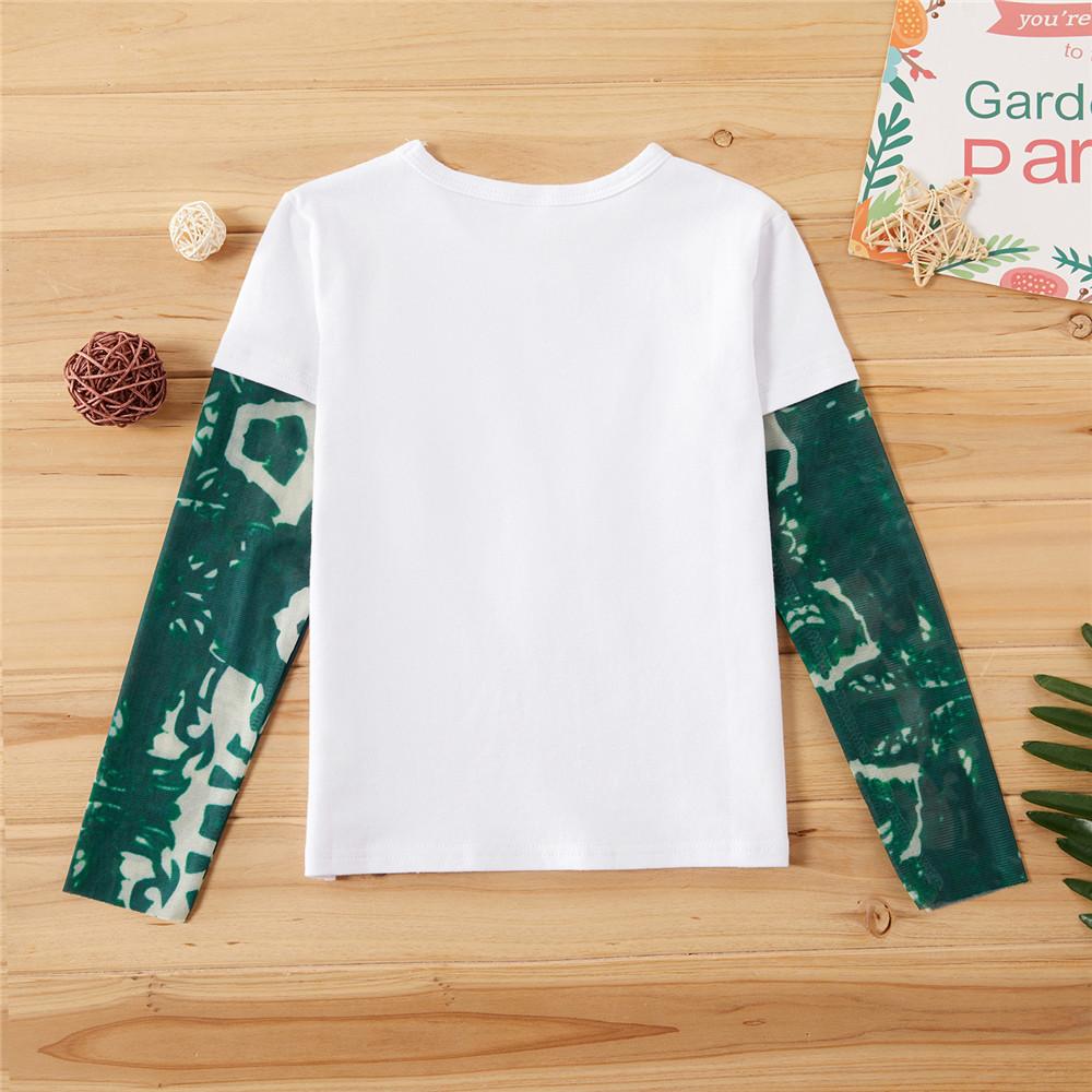 Girls Long Sleeve Printed Splice Tops - PrettyKid