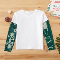 Girls Long Sleeve Printed Splice Tops - PrettyKid