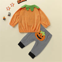 Girls Long Sleeve Pumpkin Top & Striped Bottoms Girls Clothing Wholesale - PrettyKid