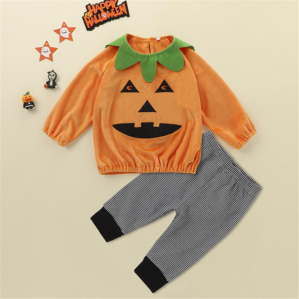 Girls Long Sleeve Pumpkin Top & Striped Bottoms Girls Clothing Wholesale - PrettyKid