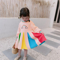 Girls Long Sleeve Rainbow Color Block Princess Dress Wholesale Little Girl Dresses - PrettyKid