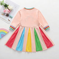Girls Long Sleeve Rainbow Color Block Princess Dress Wholesale Little Girl Dresses - PrettyKid