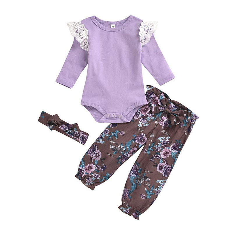 Babby Girls Long Sleeve Romper & Floral Pants Wholesale Baby Cloths - PrettyKid