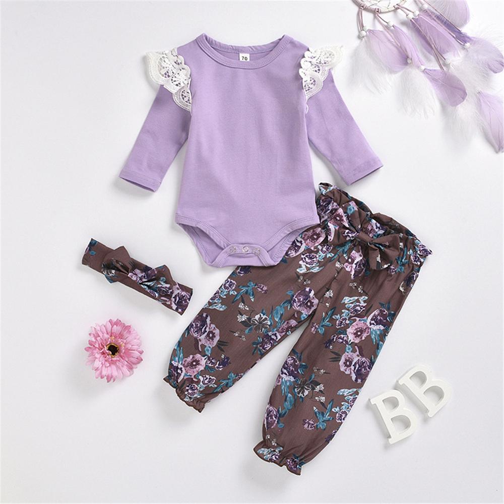 Babby Girls Long Sleeve Romper & Floral Pants Wholesale Baby Cloths - PrettyKid