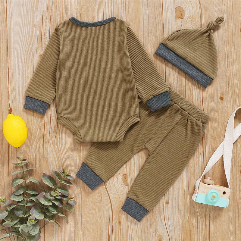 Baby Boys Long Sleeve Romper & Pants & Hat Baby Wholesale Clothes - PrettyKid