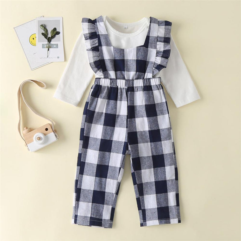 Baby Girls Long Sleeve Romper & Plaid Jumpsuit Baby Boutique Wholesale - PrettyKid