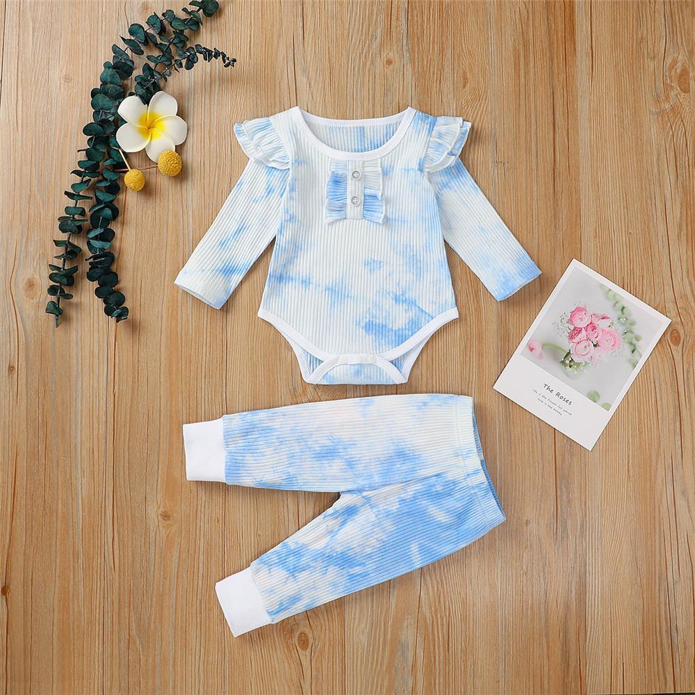 Baby Girls Long Sleeve Ruffle Tie Dye Tops & Pants - PrettyKid