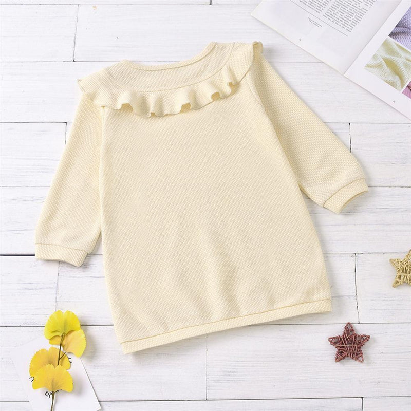 Girls Long Sleeve Ruffled Collar Solid Color Dress Wholesale Girls - PrettyKid