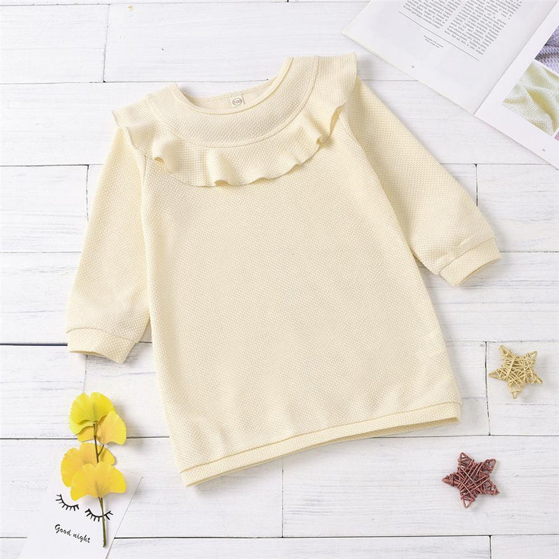 Girls Long Sleeve Ruffled Collar Solid Color Dress Wholesale Girls - PrettyKid