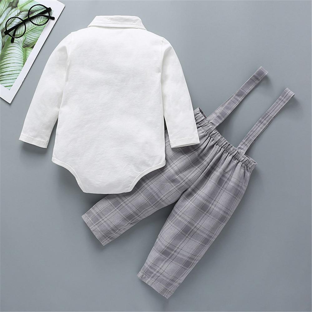 Baby Boys Long Sleeve Shirt & Plaid Rompers - PrettyKid