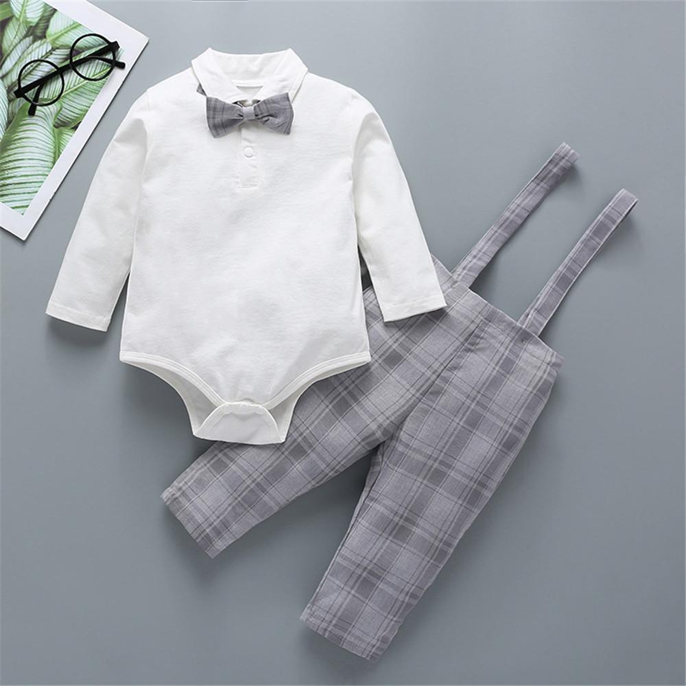 Baby Boys Long Sleeve Shirt & Plaid Rompers - PrettyKid